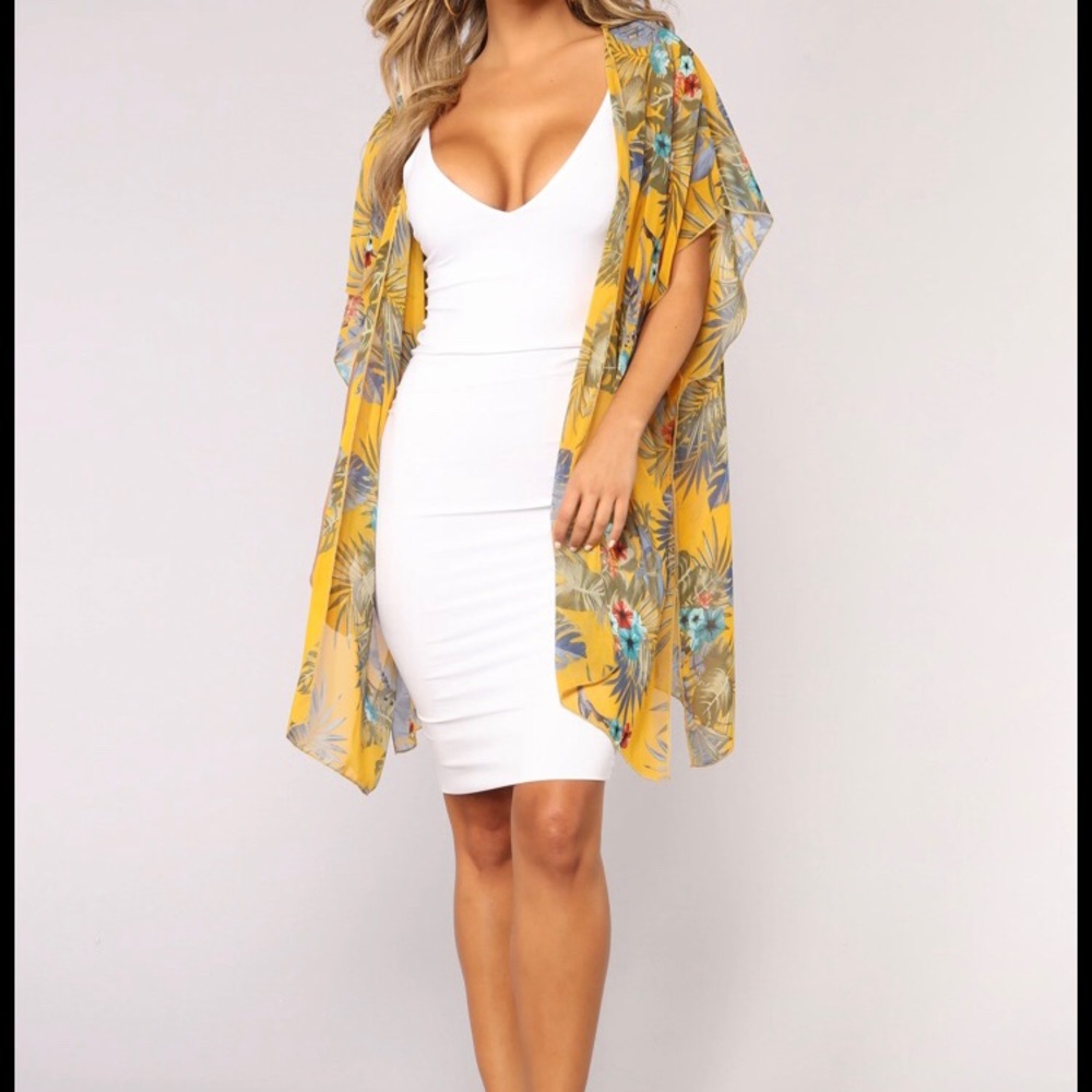 Fashion Nova Mustard Tropical Kimono
